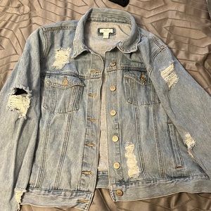 oversized distressed denim jacket.